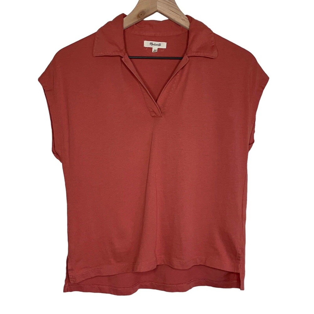 Madewell Women’s Coral Orange Relaxed Polo Tee 100% Cotton XS Extra Small